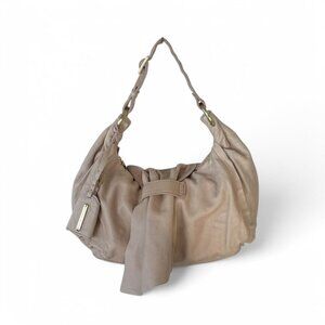 Y2K Antonio Melani Taupe Leather Hobo Shoulder Bag Bow Detail